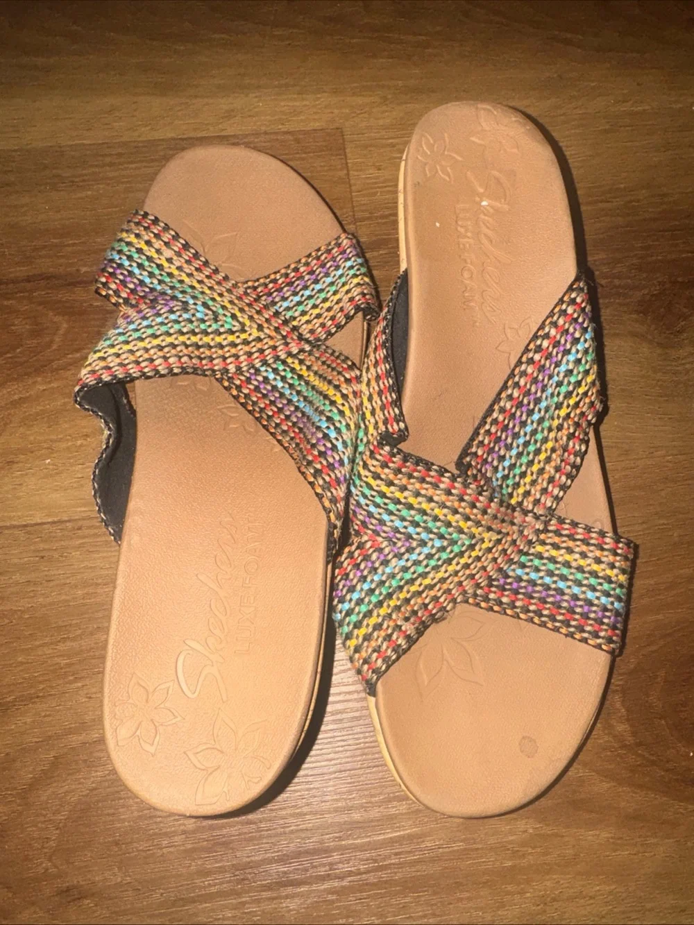 Skechers Beverlee Delighted Rainbow Multi Color Wedge Heel Sandals Womens 9.5
